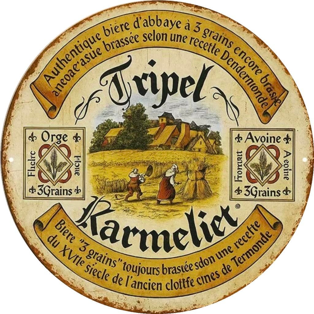 Metalen reclamebord Karmeliet rond - retro vintage mancave, Verzamelen, Biermerken, Zo goed als nieuw, Reclamebord, Plaat of Schild