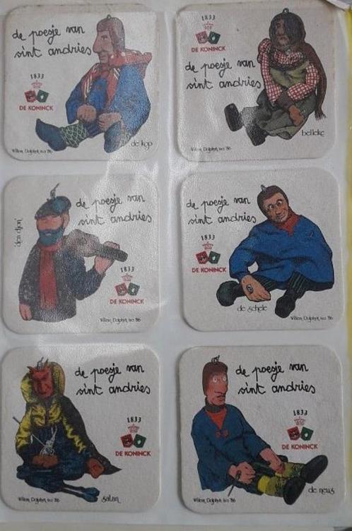 Zes bierviltjes "De Koninck" - de poesje van Sint Andries, Verzamelen, Biermerken, Gebruikt, Viltje(s), De Koninck, Ophalen of Verzenden