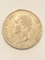Munt zilver Spanje 5 pesetas Alfonso XII jaartal 1875, Ophalen of Verzenden, Overige landen, Losse munt, Zilver