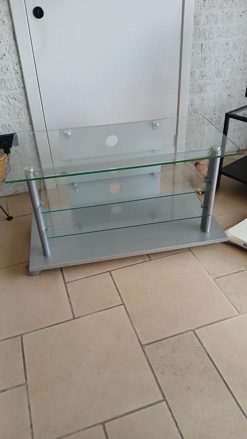 glazen / grijs TV-tafeltje, Huis en Inrichting, Kasten |Televisiemeubels, Gebruikt, Glas, Ophalen