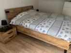 Eikenkleur bed met nachtkastjes, Comme neuf, Deux personnes, 180 cm, Bois
