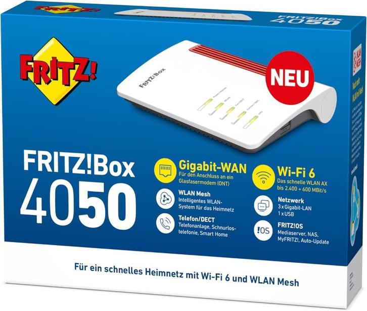 AVM Fritz! Box 4050 WiFi 6-mesh-router AX NAS Dect VPN, Computers en Software, Routers en Modems, Zo goed als nieuw, Router, Ophalen of Verzenden