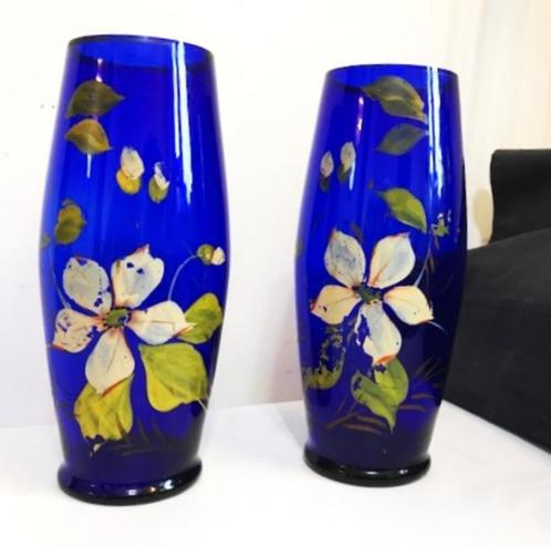 Kobalt Blauw Vazen Art Deco Glas 2 stuks😍✨💎🤗💑👌, Huis en Inrichting, Woonaccessoires | Vazen, Gebruikt, Blauw, Minder dan 50 cm