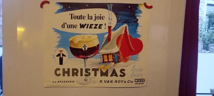 Brouwerij bier vintage poster Kerst Van Roy 1977, Verzamelen, Biermerken, Zo goed als nieuw, Reclamebord, Plaat of Schild, Overige merken