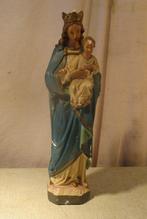 Antiek Beeld van Maagd Maria met Jezus - 34cm, Antiek en Kunst, Antiek | Religieuze voorwerpen, Ophalen of Verzenden