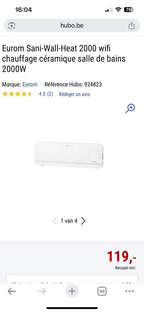 Eurom Sani-Wall-Heat 2000 wifi chauffage salle de bains, Elektronische apparatuur, Airco's, Gebruikt, Verwarmen, Afstandsbediening