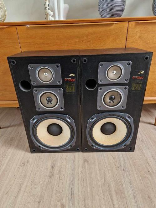JVC SP-X660 bass reflex luidsprekers - drieweg 200W, Audio, Tv en Foto, Luidsprekerboxen, Gebruikt, Front, Rear of Stereo speakers