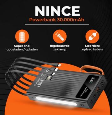 NINCE Powerbank 30.000 mAh - 22.5W Snellader - LED indicatie beschikbaar voor biedingen