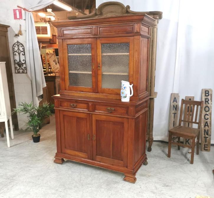 Antieke Franse vitrinekast in zware OLM 2-delig H 206 B 134, Antiek en Kunst, Curiosa en Brocante, Ophalen