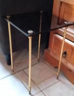 Petite table selette, table de appoint laiton verre fumé, Ophalen, Zo goed als nieuw, Glas