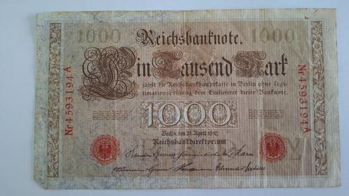 Origineel Duits bankbiljet – 1000 Mark 1910 – Reichsbanknote, Postzegels en Munten, Bankbiljetten | Europa | Niet-Eurobiljetten