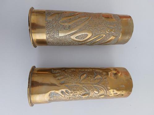 2x obus gravées en cuivre - 1917, Antiquités & Art, Antiquités | Bronze & Cuivre, Cuivre, Enlèvement ou Envoi