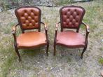 2 Antieke Lederen chesterfield stoelen Louis XV, Antiek en Kunst, Ophalen