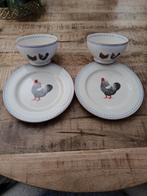 2 soepkommen met 2 borden kipmotief, Antiek en Kunst, Antiek | Servies compleet, Ophalen