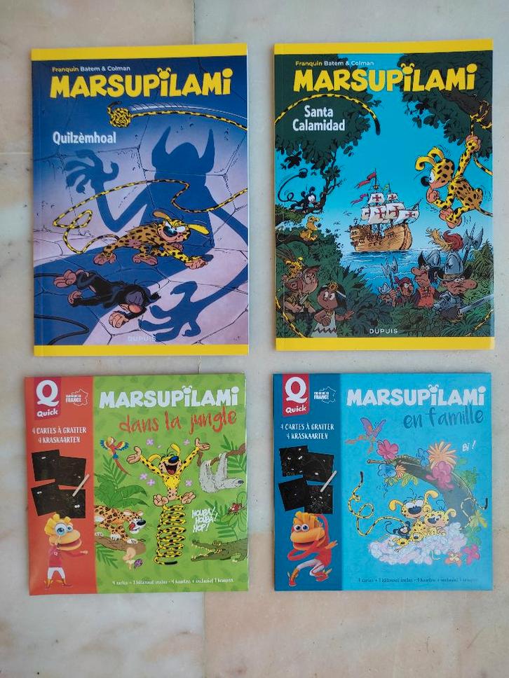 2 pochettes de 4 cartes à gratter + 2 bd Marsupilami., Livres, BD, Neuf, Série complète ou Série, Enlèvement ou Envoi