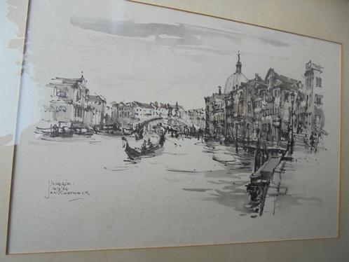 Oude pentekening van Jan Korthals (1916-1972) VENEZIA 1964, Antiek en Kunst, Kunst | Schilderijen | Klassiek, Ophalen