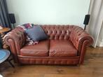 Chesterfield, tweezit,  bruin leer, Ophalen, Gebruikt, 150 tot 200 cm, Chesterfield