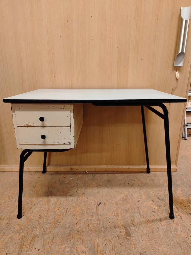Uniek en stoer vintage bureau/werktafel  jaren 50/60, Collections, Rétro, Enlèvement