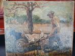 Boer met hond en kruiwagen, Antiek en Kunst, Kunst | Schilderijen | Abstract, Ophalen of Verzenden