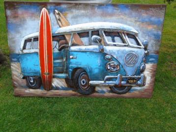 foto, metalen frame met reliëf, de VW surfcombi beschikbaar voor biedingen