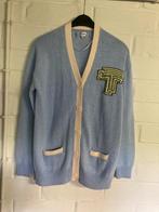 Blauwe cardigan afgebiesd met ecru, CKS, 176, 16 jaar, Meisje, Ophalen of Verzenden, Zo goed als nieuw, Trui of Vest