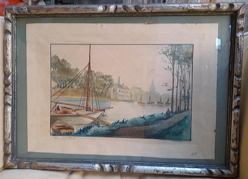 Aquarel, A. De Beul, " Le bief des 3 fontaines Vilvorde", Antiek en Kunst, Kunst | Schilderijen | Klassiek, Ophalen