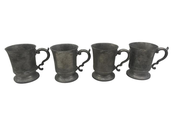 Set van 4 antieke tinnen mokken van 1/2 pint - Deleeuw Frère, Antiek en Kunst, Antiek | Tin, Ophalen of Verzenden