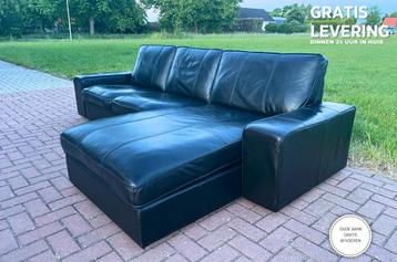 LIVRAISON GRATUITE Canapé d'angle en cuir véritable noir HEE, Quatre personnes ou plus, Comme neuf, Cuir, Moderne