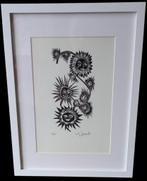 houtsnede Willy Lecomte "zonnebloemen"., Antiek en Kunst, Kunst | Etsen en Gravures, Ophalen of Verzenden