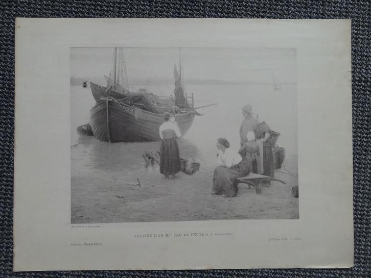 heliogravure, aankomst van  een vissersboot, Breskens, Antiek en Kunst, Kunst | Etsen en Gravures, Verzenden