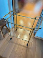 Vintage messing serveerwagen, Huis en Inrichting, Tafels | Sidetables, Ophalen, Hollywood regency klinkt chic !, Gebruikt, Glas