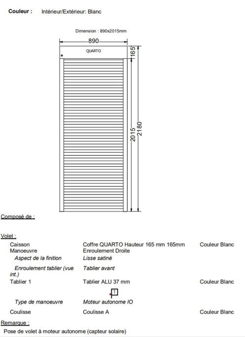 Volets roulants solaires SOPROFEN neufs, Doe-het-zelf en Bouw, Rolluiken, Nieuw, 150 tot 200 cm, Minder dan 100 cm, Wit, Elektrische bediening
