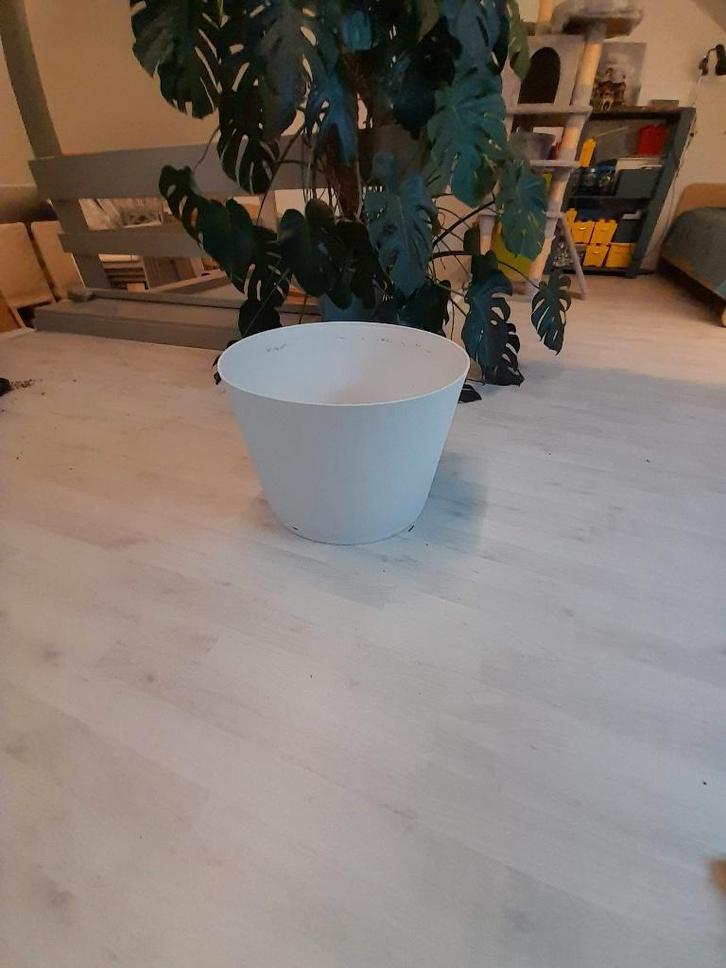 Grote witten plantenpot voor binnen of buiten, Tuin en Terras, Bloempotten, Gebruikt, Kunststof, Binnen, Balkon, Tuin, Minder dan 40 cm
