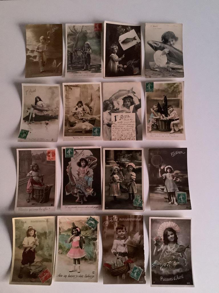 16 art nouveau kaarten 1 april kinderen & vissen GRATIS vzk., Ophalen of Verzenden, Voor 1920, Feest(dag)