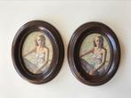 Set van 2 identieke ovalen lijstjes kaders met glas, Antiek en Kunst, Curiosa en Brocante, Ophalen of Verzenden