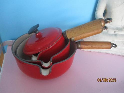 3 le creuset oude steelpotten nr 14,17,20, Huis en Inrichting, Keuken | Potten en Pannen, Gebruikt, Koekenpan of Braadpan, Gietijzer