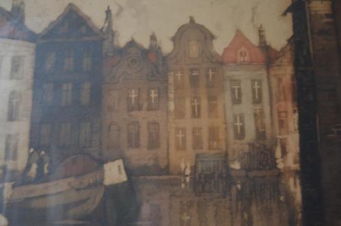 Grote kleurenets Grachtenpanden Brugge Julien v. Santen, Antiek en Kunst, Kunst | Etsen en Gravures, Ophalen