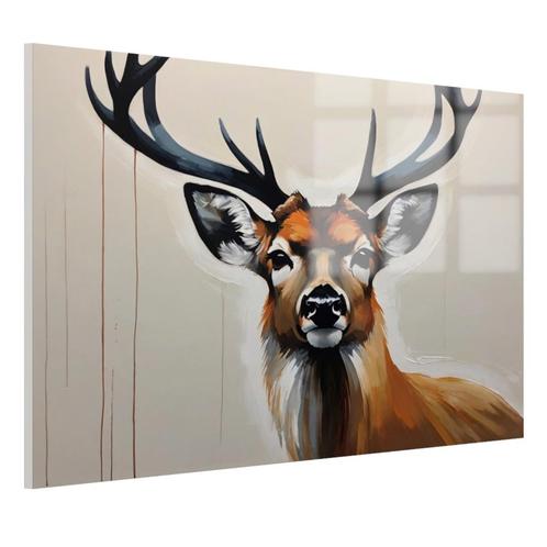 Gezicht van een hert Glasschilderij 105x70cm + Ophangsysteem, Huis en Inrichting, Woonaccessoires | Schilderijen, Tekeningen en Foto's