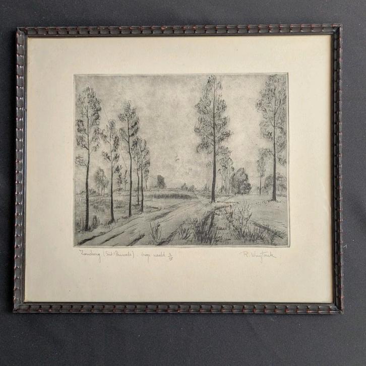 Robert wuytack - droge naald - zandweg Sint-pauwels - kader, Antiek en Kunst, Kunst | Etsen en Gravures, Ophalen of Verzenden