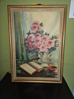 Mooi salonschilderij met rozen en boek van Pauline Baras, Ophalen