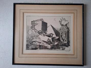 Surrealistische ets van René De Coninck "Zwevende vrouw" beschikbaar voor biedingen