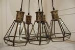 Hanglamp met 5 lantaarns in bronskleurig metaal & glas, Ophalen, Nieuw, Landelijk, Glas