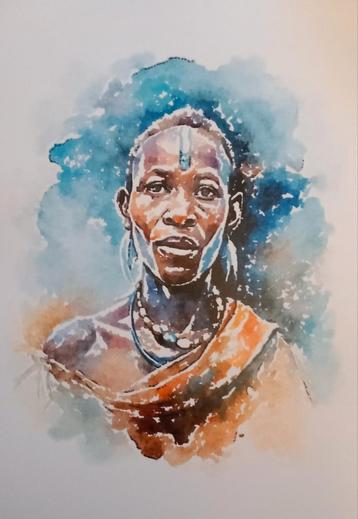 Afrikaans gezicht op papier. Gratis verzending beschikbaar voor biedingen