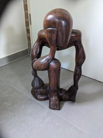 Prachtig beeld van de denker in ebbenhout, Antiek en Kunst, Ophalen of Verzenden