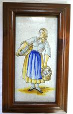 Vintage tegel in houten frame, Ophalen of Verzenden