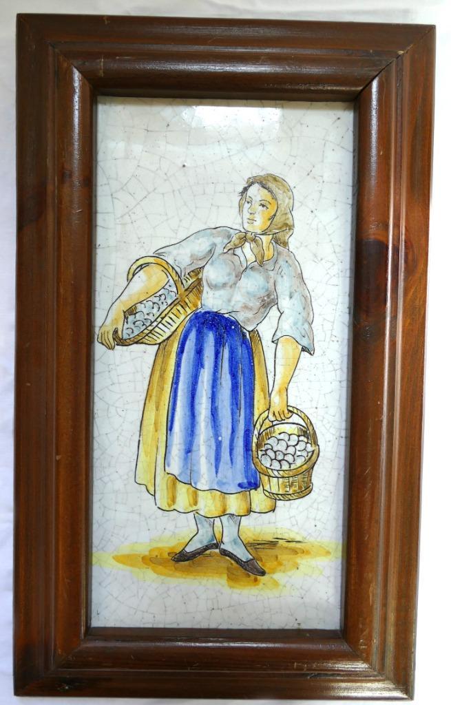Vintage tegel in houten frame, Antiek en Kunst, Curiosa en Brocante, Ophalen of Verzenden