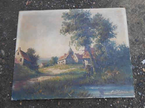 schilderij - dorpszicht, Antiek en Kunst, Kunst | Schilderijen | Klassiek, Ophalen of Verzenden