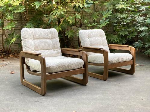 Vintage midcentury modern easy chairs 70s geherstoffeerd, Huis en Inrichting, Fauteuils, Gebruikt, Hout, Stof, 50 tot 75 cm, 75 tot 100 cm