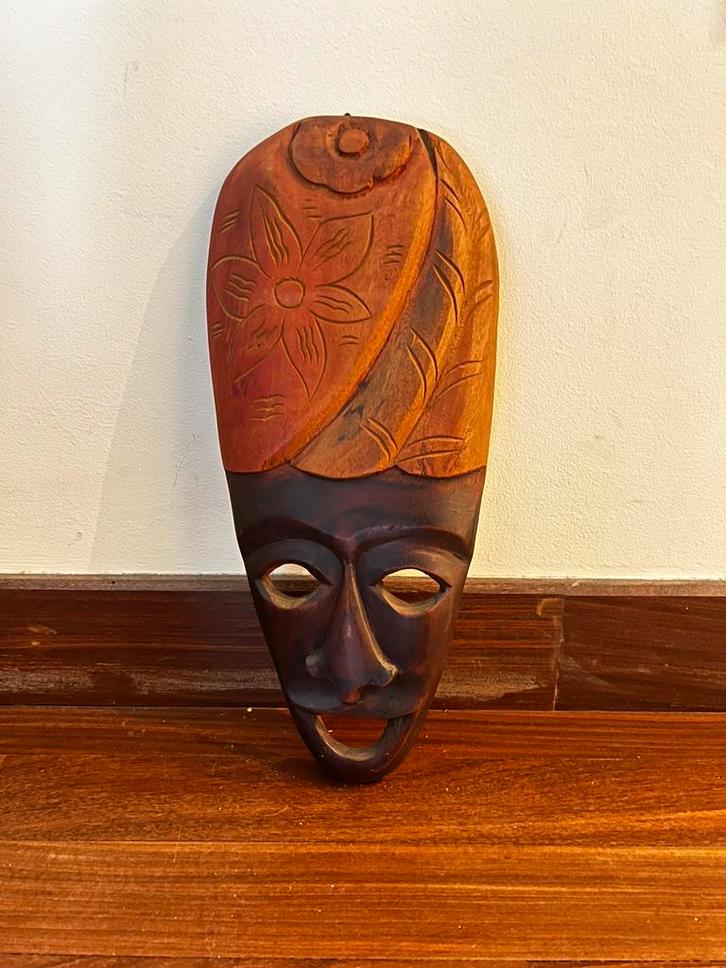 Handgesneden Houten Wandmasker – 40 cm – Bali Stijlp, Antiek en Kunst, Kunst | Beelden en Houtsnijwerken, Ophalen
