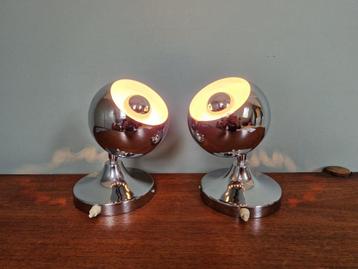 Paar Eyeball wandlampen in verchroomd metaal, 1970 beschikbaar voor biedingen